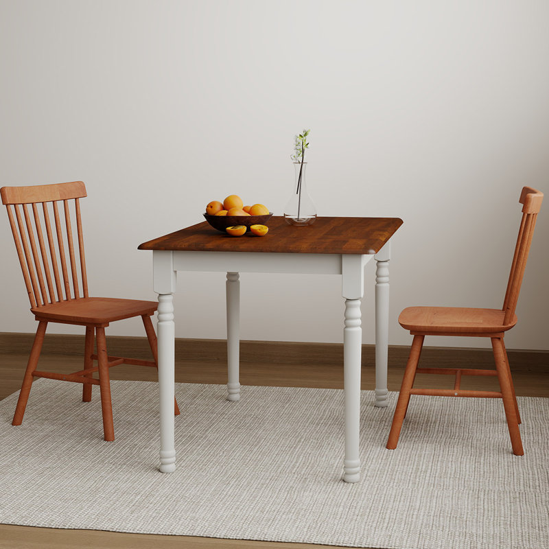 Modern Farmhouse Rectangular Solid Wood Dining Table, Walnut/White