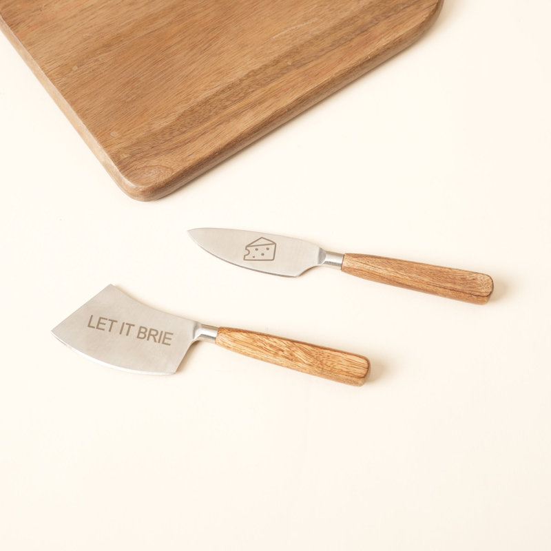 Ensemble de 2 couteaux à fromage en acier inoxydable avec manches en bois de manguier