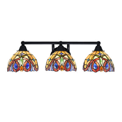 Paramount 3 Light Bath Bar Shown In Matte Black Finish With 7" Lynx Art Glass