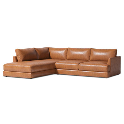 Leather 2-Piece Bumper Chaise Sectional Sofa, Cognac