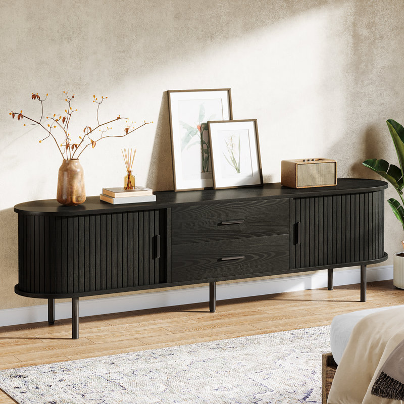 Armoire basse 70 po Mid-Century, Noir