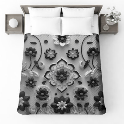 Couvre-lit matelassé à motif floral monochrome toutes tailles