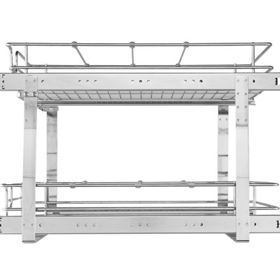 Tablettes de garde-manger en acier à 2 niveaux, l 20 po x P 21 po x H 15 po, installation facile dans les armoires de cuisine, et organisateur d'armoire coulissant attrayant, tablettes coulissantes pour pots à nourriture, casseroles, calme et lisse