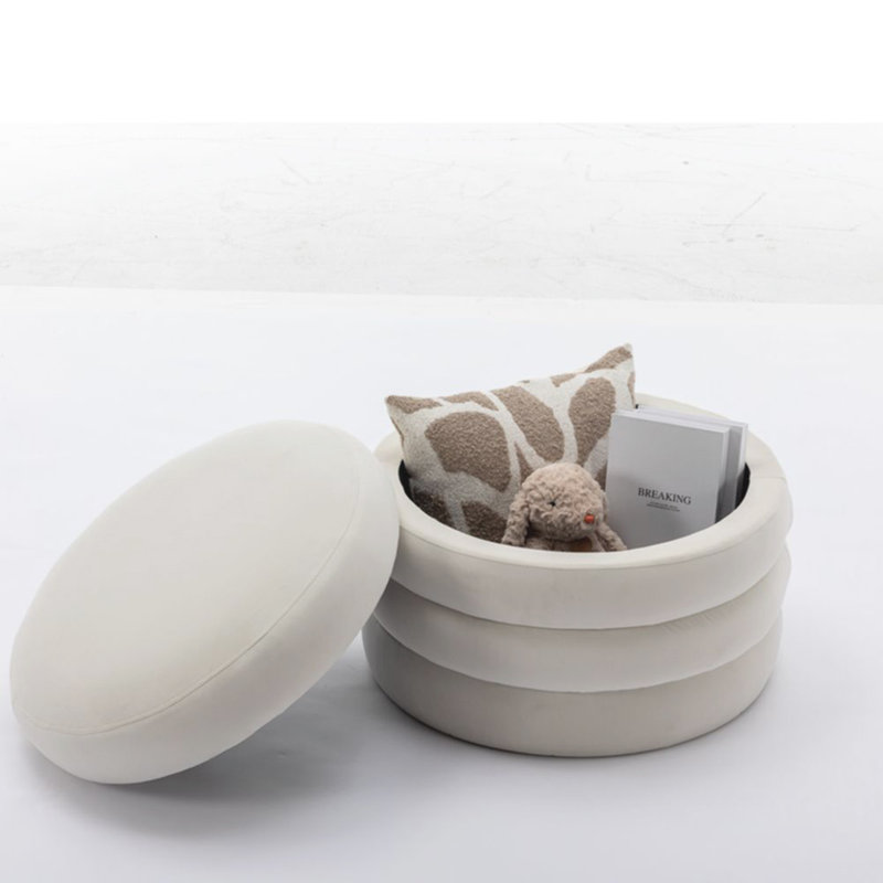 Solid + Manufactured Wood Accent Stool, Ivory Velvet