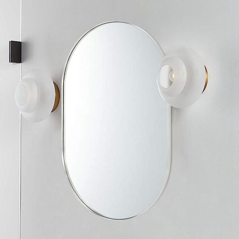 Metal Oval Mirror, Silver, 36" x 36"