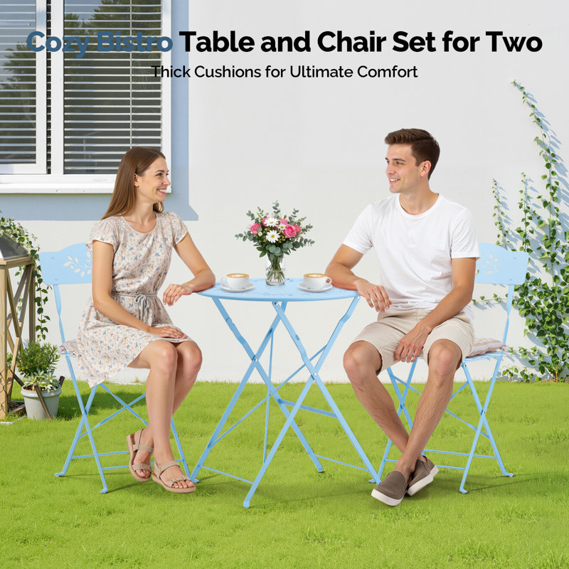 3-Piece Bistro Set With Seat Cushions,Light Blue, Light Blue