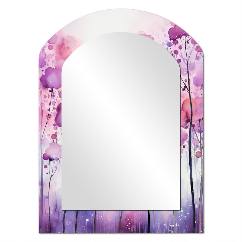Explosion de fleurs de bohème mauve - miroir géométrique arqué, miroir mural décoratif asymétrique mauve, impression d'art en métal