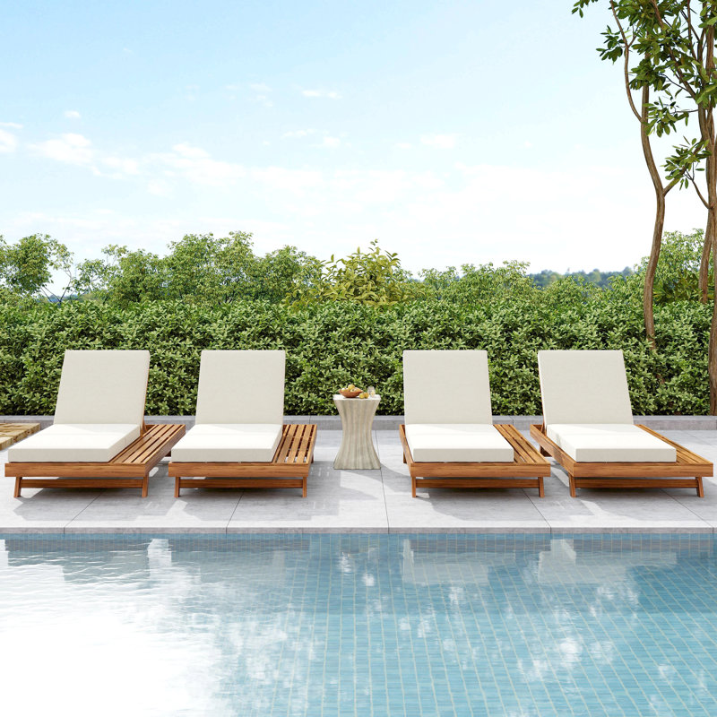 Lounge Chaise Set,Space Available On One Side, Acacia Wood With Water-Resistant Lounge Cushions (4 Inch Thick) - Matching Version Available