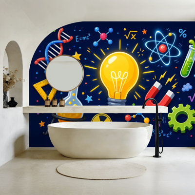 Peel and Stick Wallpaper Colorful Science Technology Chemistry Physics Symbols Wall Murals 100"H x 144"W Removable PVC Wall Paper Self-Adhesive Wall Decor for Bedroom Living Room Home Office