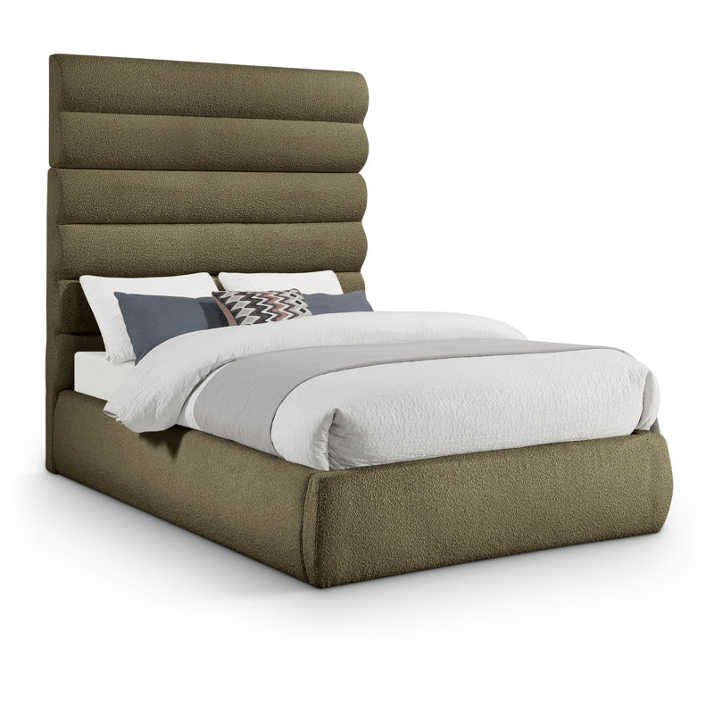 Lit en tissu Adam Boucle, Double, Tissu bouclé olive