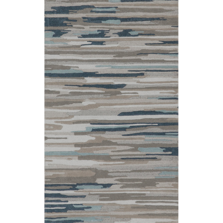 Hand-Tufted Indoor Rug Abstract Stripe Blue/Ivory/Tan