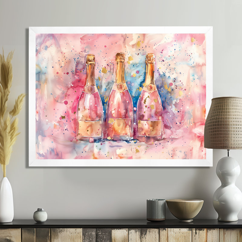 Elegant Champagne Showers I - Champagne, art mural, White Picture Framed, H 16 po x l 32 po