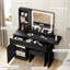 Ensemble de coiffeuse noire avec miroir et lumières, ensemble de table de maquillage avec chaise et tablettes de rangement pour la chambre à coucher