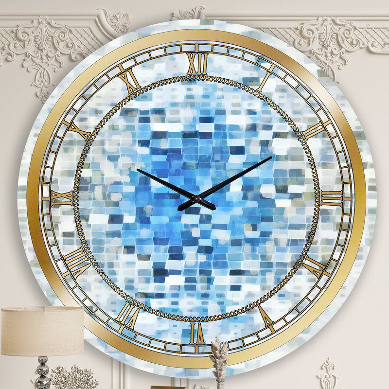 Geometric Blue Spots I - horloge murale moderne, Grand, Bleu