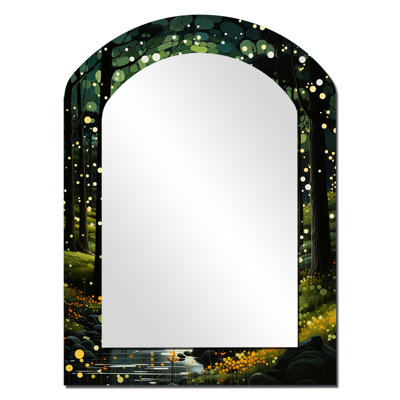 Forêt enchantée forêt pastorale II - miroir arqué forêt, miroir mural unique asymétrique vert