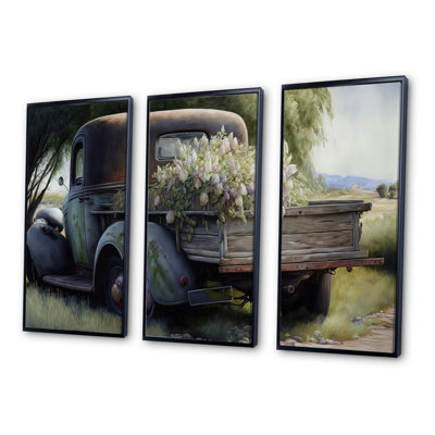 Grange fleur livraison camion I - ensemble d'art mural toile de campagne / campagne