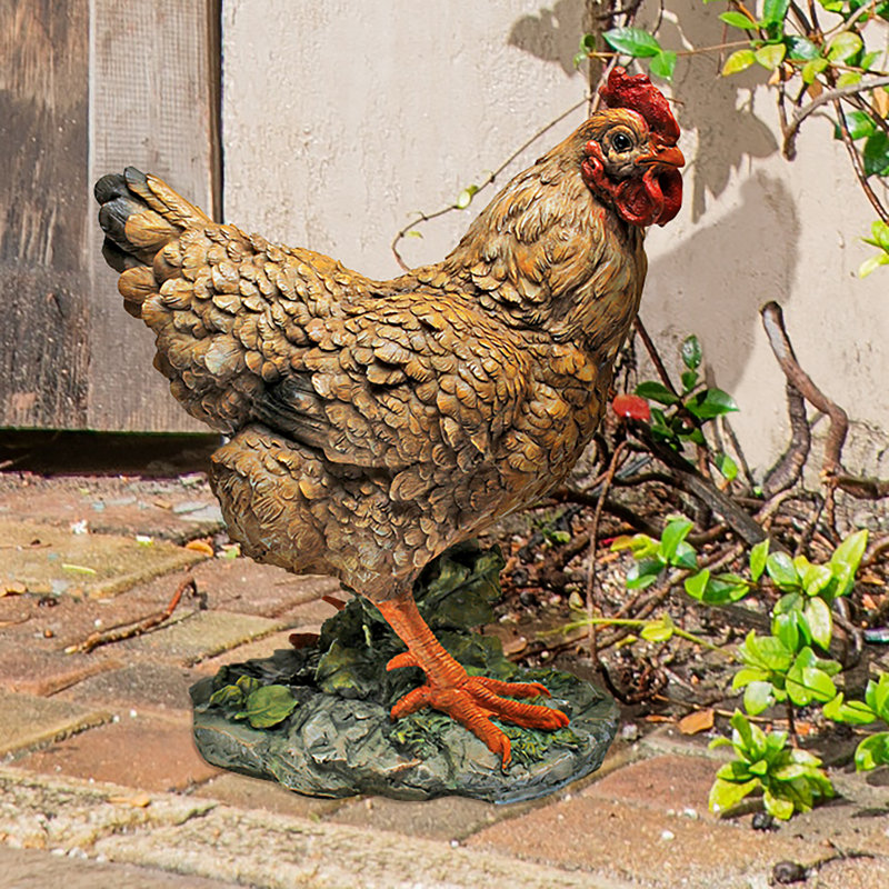 Hen and Rooster Animals Weather Resistant UV Resistant Polyresin Garden Statue
