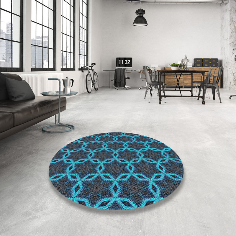 Tapis bleu ciel tissé à la machine, Rond 4 pi