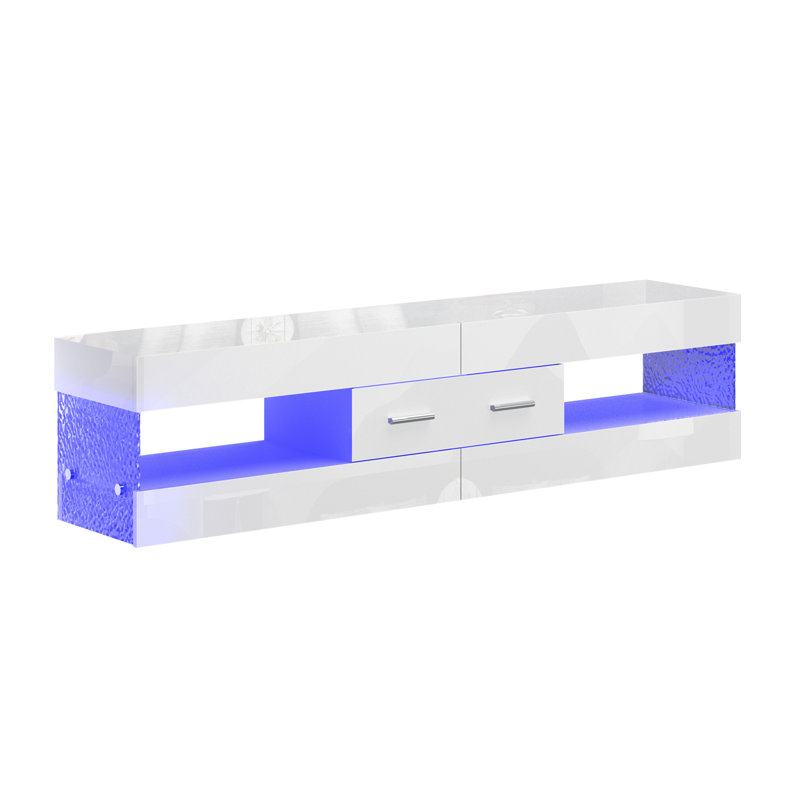 Modern Tv Stand For Tvs Up To 70" With Led And Drawer, White, 40cm H x 170.2cm W x 35cm D