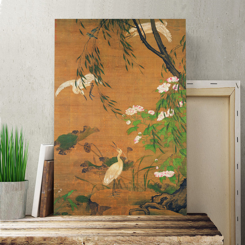 Egrets and Hibiscus Japanese Oriental by - Wrapped Canvas, 76cm H x 50cm W