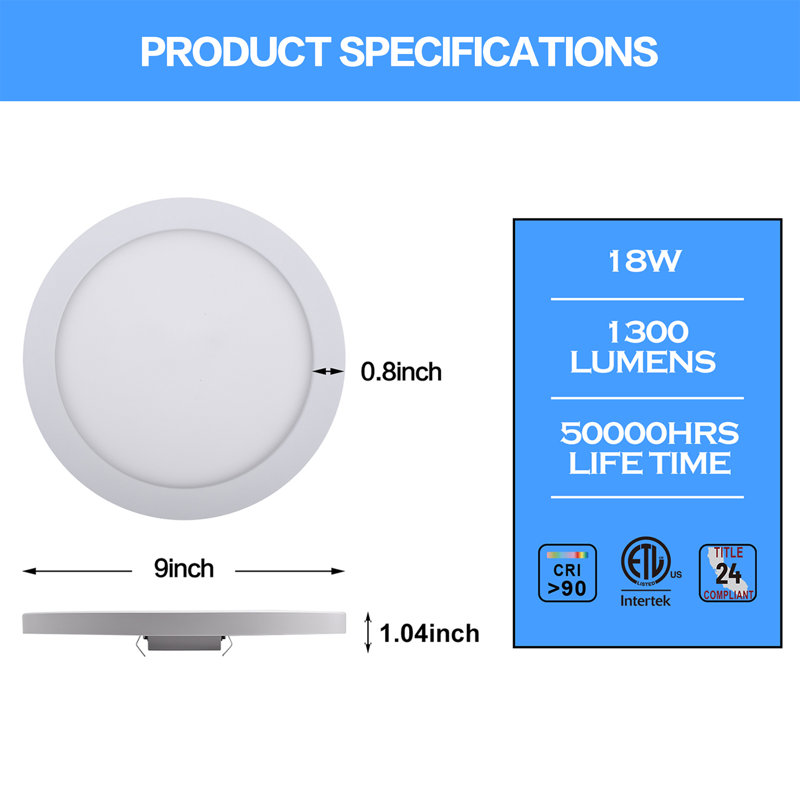 18W LED Slim Flush Mount 2700K/3000K/3500K/4000K/5000K CCT Selectable 1300LM ceiling lighting