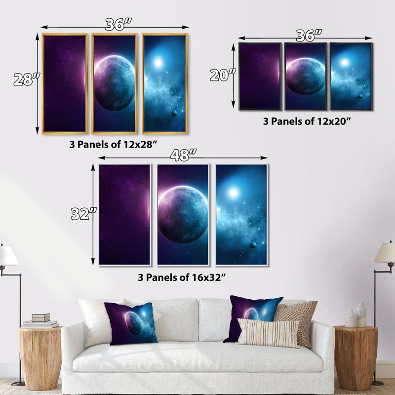 " Deep Space Planet " 3 - Pieces, Black, 28" H x 36" W
