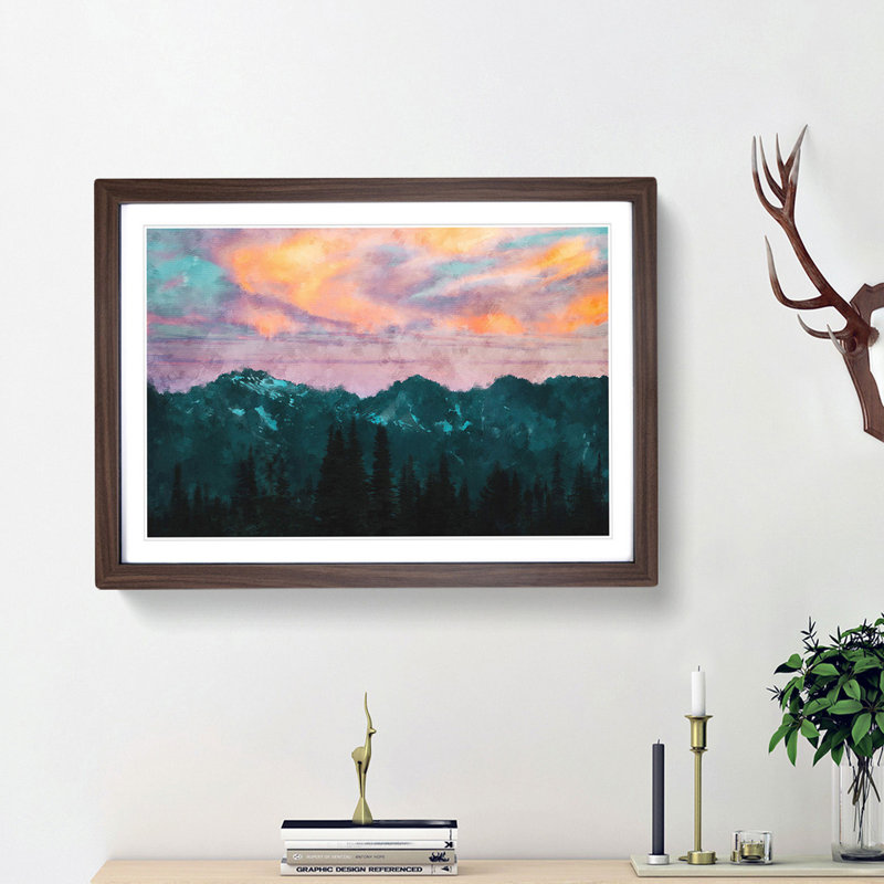 Mountain Divide - Picture Frame Painting Print, 33cm H x 45cm W x 2cm D, Walnut Framed