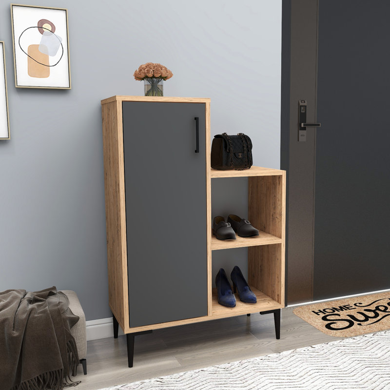 6 Pair Shoe Rack, Beige/Grey