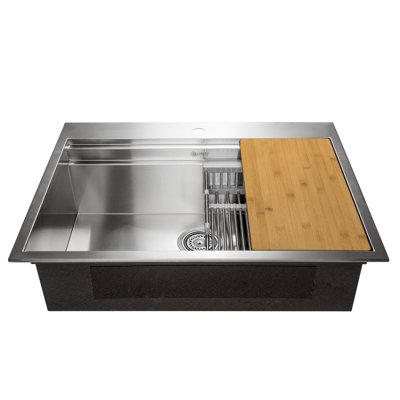 Drop-In 30-in x 22-in Brushed Stainless Steel Single Bowl 1-Hole Workstation Kitchen Sink -  AKDY, KS0234