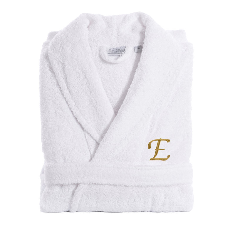 Peignoir personnalisé 100% coton éponge avec poches, Grand / Très grand, E, Or