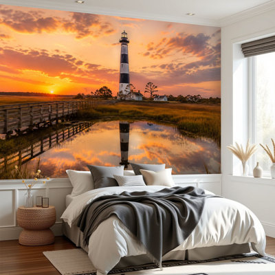 Papier peint adhésif autocollant Phare de l'île de Bodie Cape Hatteras National Seashore Outer Banks NC Papier autocollant amovible pour décoration de salon Chambre à coucher H 69 po x l 96 po