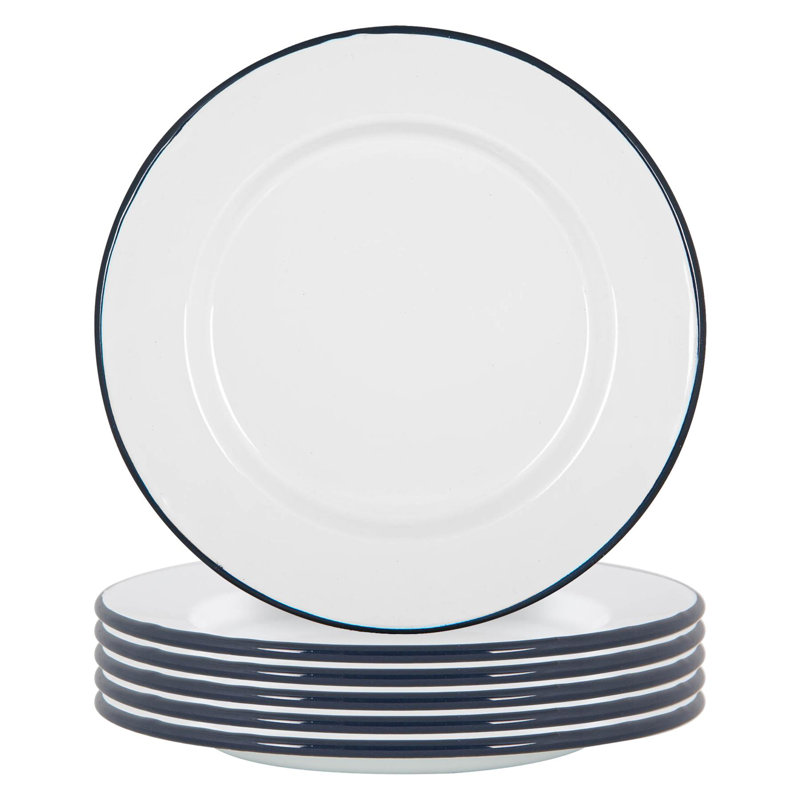 Argon Tableware - White Enamel Dinner Plates - 25.5cm - Set of 6, Blue