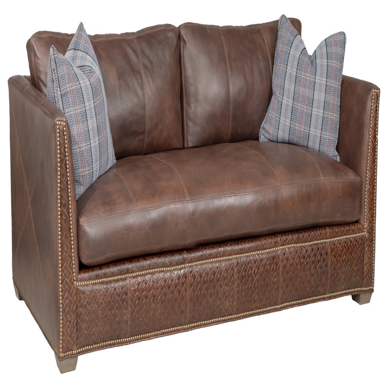 Canapé en cuir Chesterfield, Amande chamois, Petit bronze vieilli, 1130 Poterie