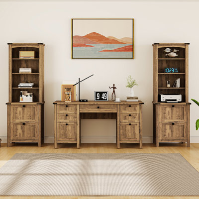 Ensemble de bureau 3 pièces, bureau d'ordinateur avec 2 bibliothèques