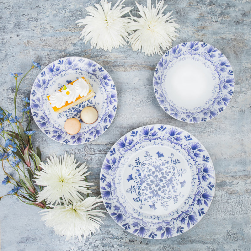 White Porcelain Floral 12-Piece Dinnerware Set for 4