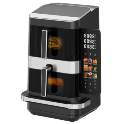 Magnavox 1800 Watts Triple Air Fryer with Built-in 10” Pizza Oven, 3-Level Cooking System, 12 Preset Programs, Color Display Touchscreen, 6L + 4L Dual Baskets, 300°C Pizza Mode