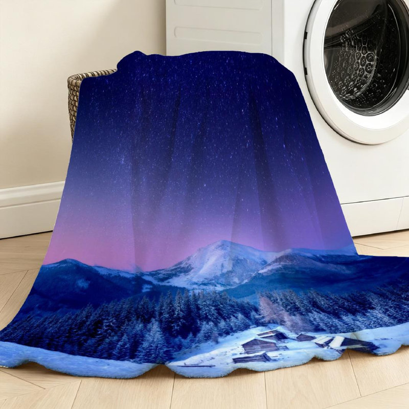 Jeté en molleton transparent ultra doux en flanelle, imprimé petit recto Village Mountains, Jeté 50 po x 60 po