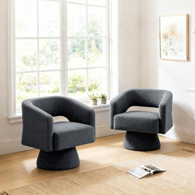 Ensemble de 2 fauteuils pivotants pivotants, fauteuil seau en peluche moderne et confortable, fauteuil circulaire surdimensionné et doux, convient au salon, à la chambre à coucher, à la salle de lecture, en bleu