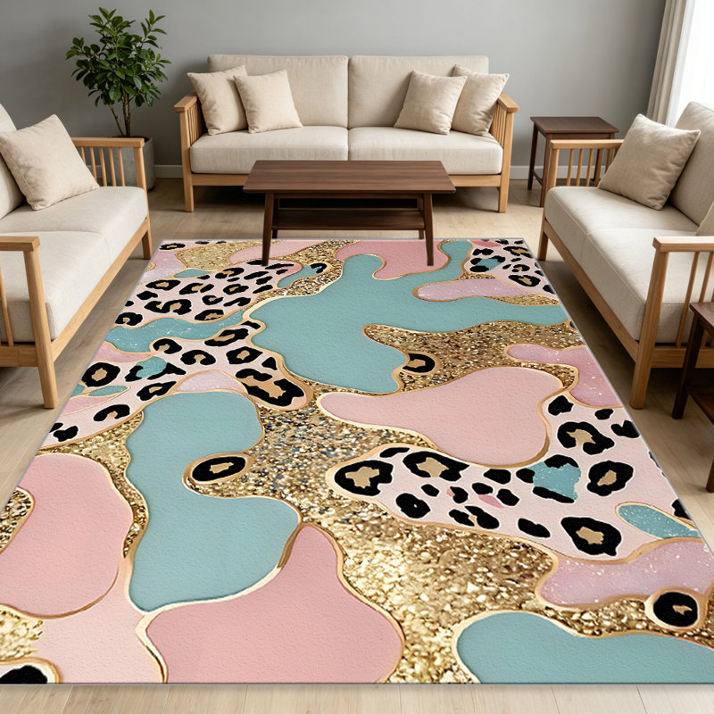 Pink Teal Leopard Print carpet-easy to clean, machine-washable, soft and comfortable; suitable for door mats, kitchens, living rooms, bedrooms, corridors, and laundry areas. Easy to clean, durable carpet for home decoration.