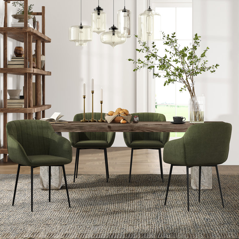 Ohio Upholstered Dining Chair, 4, Linen Grassy Green