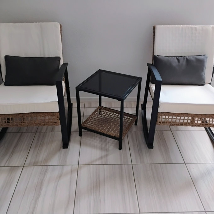 2 - Person Metal Patio Bistro Set With Lumber Pillow, Outdoor Rocking Wicker Conversation Set