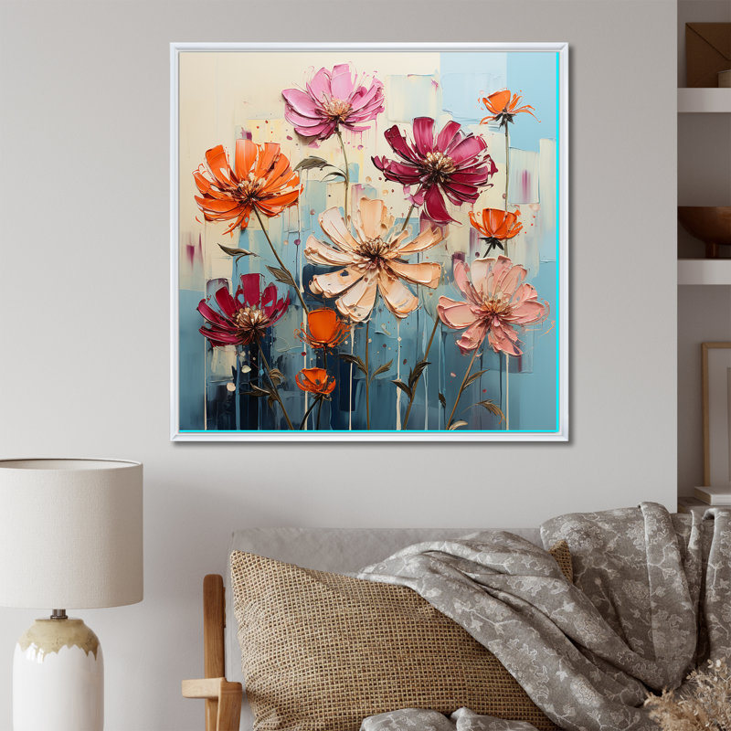 «Zinnias Bold» sur toile, Cadre flottant blanc, H 30 po x l 30 po x P 1 po