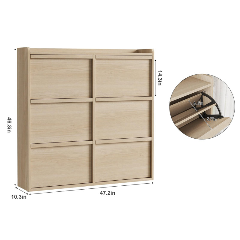 Armoire de rangement pour chaussures 18-40 paires avec tiroirs rabattables 2/3/4/6, Bois naturel