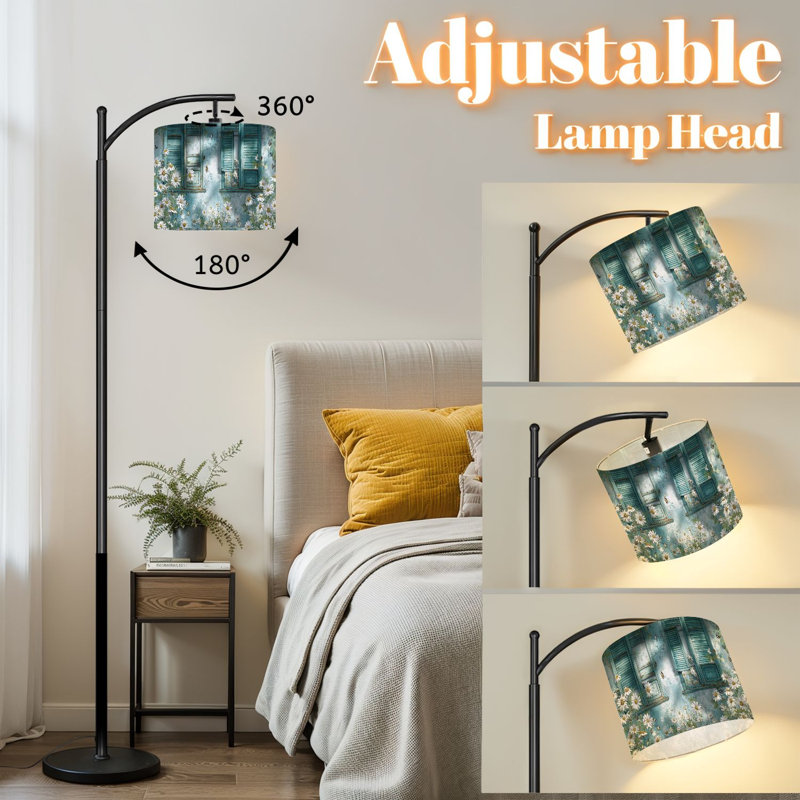 Lampe sur pied à arc avec abat-jour ajustable rustique campagnard marguerites papillons lampe sur pied 3 températures de couleur à intensité variable grand poteau avec interrupteur au pied pour la chambre à coucher