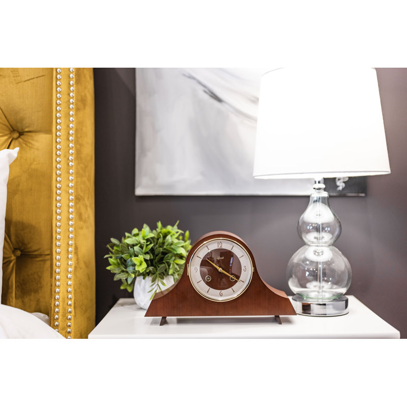 Horloge de table analogique avec alarme en bois brun foncé