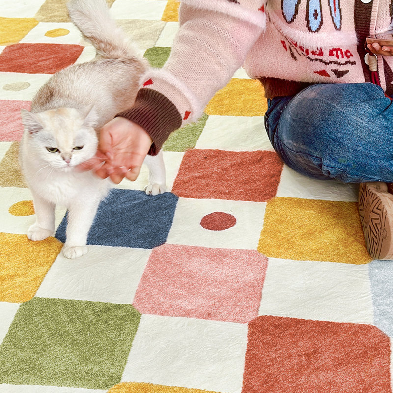 Colorful Diamond for Kids Washable Non-slip Rug, Argyle Circus, Half-oval 3' x 4'6"