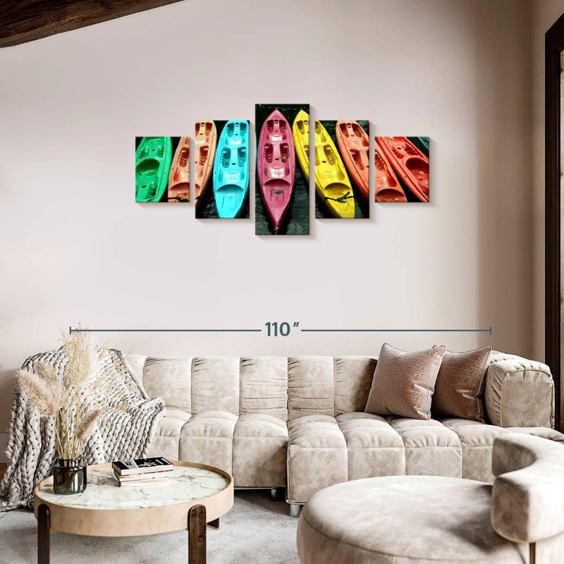 Kayaks en couleurs, H 34 po x l 74 po