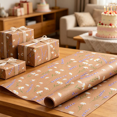 Festival Kraft Paper Floral Party Gift Wrapping Paper Watercolor Series Paper Rolls Thick Gift