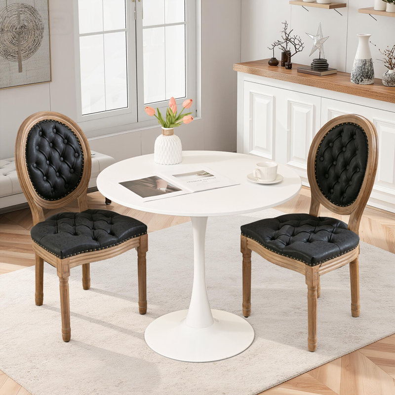 31.5" Tulip Round Dining Table And 2 Round-backed Dining Chairs Set, Black, White