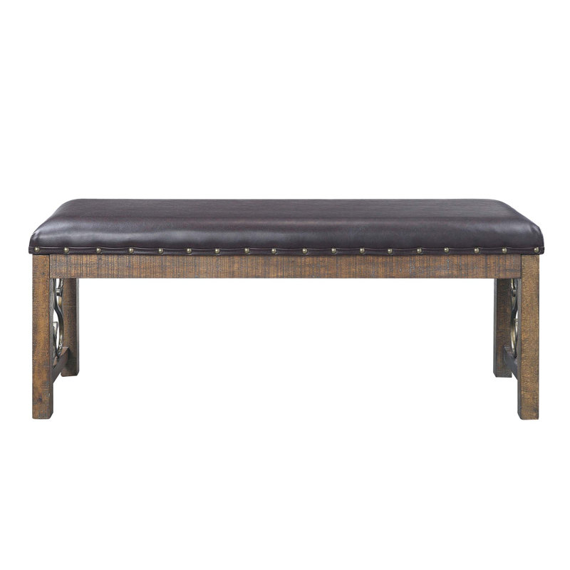 Banc de salle à manger élégant en similicuir avec garniture cloutée et finition cerisier vieilli pour une stabilité et une élégance accrues